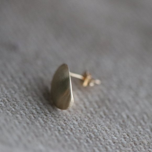 18K Solid Gold "Golden Nugget" Dome Earrings with Brushed Textured - Picture 3 of 6